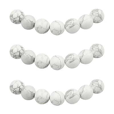 Imagen de MJDCB 12mm 30 piezas Cuentas de Piedra Howlita Blanco Redondas Sueltas Piedras Semipreciosas Naturales para Hacer Joyas Pulseras Collares