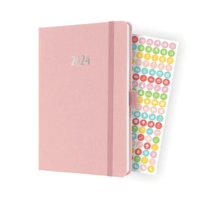 Imagen de SIGEL J4405 Agenda semanal Jolie 2024, certificación FSC, dos páginas = una semana, tapa dura superficie textil, aprox. A5, rosa claro, 174