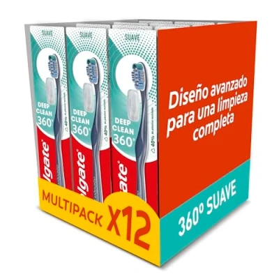 Imagen de Colgate 360 Limpieza Profunda Cepillo de Dientes Suave, 12 Uds, Elimina Bacterias Dientes, Lengua, Mejillas y Encías, Filamentos Interdentales Limpian entre los Antibacterianos*