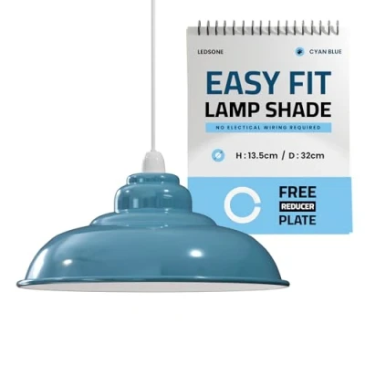 Imagen de Pantalla de lámpara Techo semicurvada Metal Azul Retro Vintage LEDSone 32 cm para Luces Colgantes