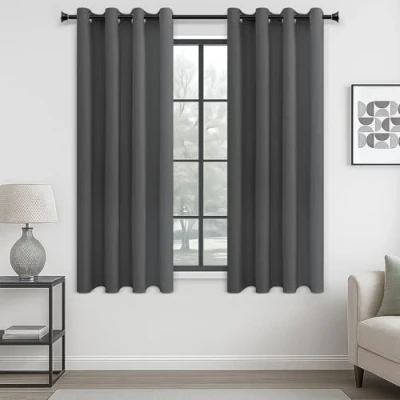 Imagen de MRTREES Cortina Opaca Termica, 2 Piezas 117x137cm Cortinas Salon Moderno Aislantes Frío Calor Luz, Larga para Ventana Oficina Habitacion Dormitorio Infantil Bebe Niños Gris Oscuro con Ojales