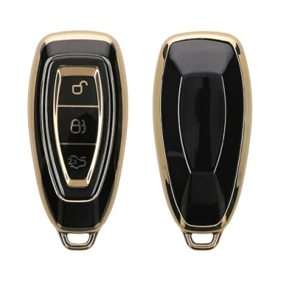 Imagen de kwmobile Carcasa para Mando Compatible con Ford Llave de Coche Keyless Go 3 Botones Funda Llaves TPU Negro/Dorado