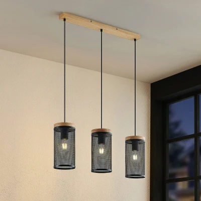 Imagen de lámpara colgante &#039;Kiriya&#039; (Moderno) en Marrón hecho de Madera e.o. para Salón &amp; Comedor (3 llamas, E27) Lindby colgante, lámpara, techo, techo