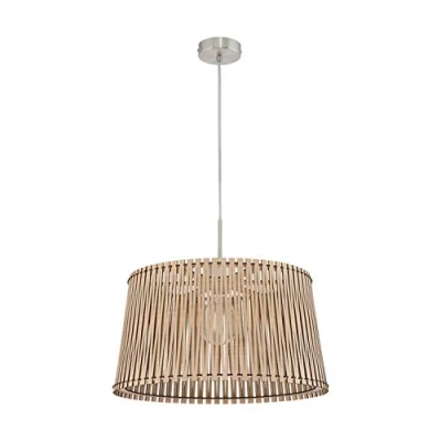 Imagen de Eglo Sendero lámpara colgante de estilo bohemio, acero en níquel mate y madera arce, natural para mesa comedor salón, con casquillo E27, diámetro 45 cm