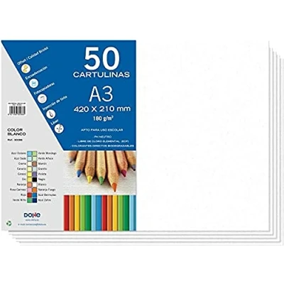 Imagen de Dohe Cartulinas A3 Blancas para Manualidades e Impresión (50 uds.) 21x29,7 cm 180 g/m² Material de oficina