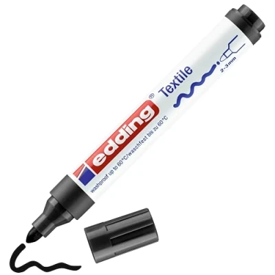 Imagen de edding 4500 marcador textil negro caja de 10 punta redonda 2 3 mm rotuladores textiles permanentes para dibujar y caligrafiar sobre tejidos, resistentes a lavados hasta 60 C