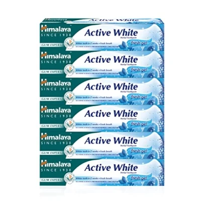 Imagen de Himalaya Active White Gel Herbal Vegetarian Toothpaste with Fruit enzymes For Teeth whitening Anti Germ Strong and Gums Paraben Bleach Free 75ml (Pack of 6)
