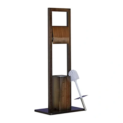 Imagen de Relaxdays Escobillero Portarrollos de Pie, Bambú, Acero Inoxidable y Plástico, Marrón, 82 x 36 21 cm