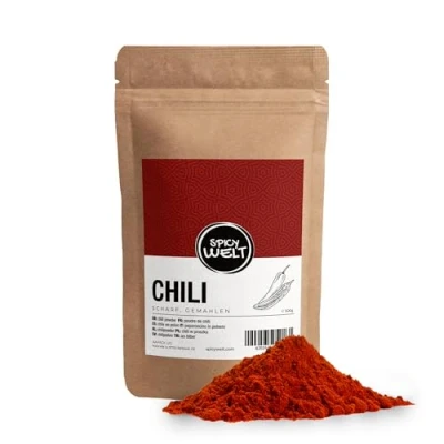 Imagen de Spicy Welt Chile en Polvo Picante Molido para Sopas, Salsas, Carnes y Verduras Sabor Intenso Aromático 100% Natural, Sin Aditivos (500g)