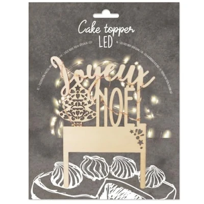 Imagen de ScrapCooking 4969 Cake Topper LED &quot;Feliz Navidad&quot; decoración luminosa de madera, para pasteles, troncos Navidad, pastel y postre