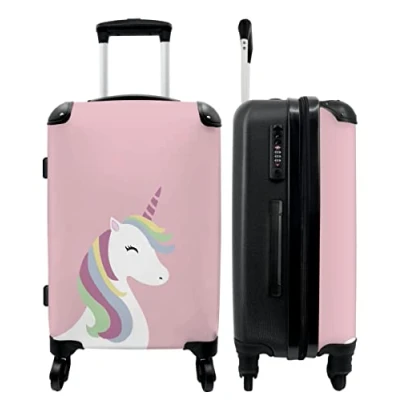 Imagen de NoBoringSuitcases.com® maleta para niños, equipaje de mano, maletín rígido con cerradura TSA, niños y niñas, trolley, viaje, ruedas, pequeña o mediana, Unicornio