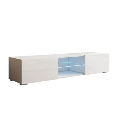 Imagen de MB Muebles Bonitos, Mueble TV con Patas Tibi Luz LED para Salón Moderno, 1 Puerta 3 Compartimentos, Color Blanco, 160x32x38.5 cm