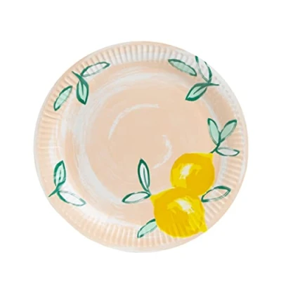 Imagen de Talking Tables Paquete de 12 platos papel cítricos y limón Vajilla fiesta ecológica, reciclable desechable para verano, comedor al aire libre en jardín, picnic, barbacoa, rosa