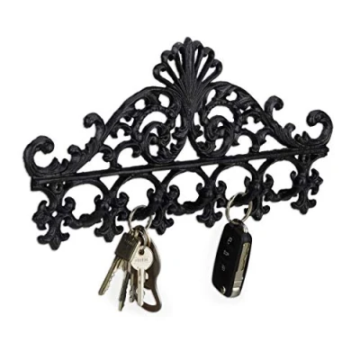 Imagen de relaxdays Perchero Pared, Colgador Llaves, 5 Ganchos, Barroco, Rústico Vintage, Hierro Fundido, 17 x 35 3,5 cm, Negro