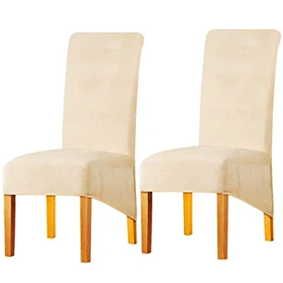 Imagen de LANSHENG Fundas Cubiertas de Silla XL,Spandex elástico con Banda elástica, Terciopelo para Comedor Grande Restaurante, Banquete Fiesta Hotel (Beige,2 Fundas(XL))