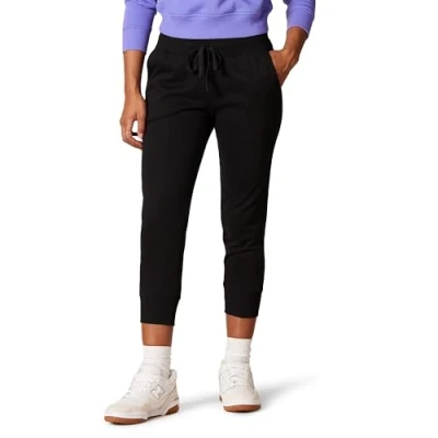 Imagen de Amazon Essentials Pantalones Jogger Deportivos Estilo Capri de Forro Polar (Disponibles en Tallas Grandes) Mujer, Negro, XS