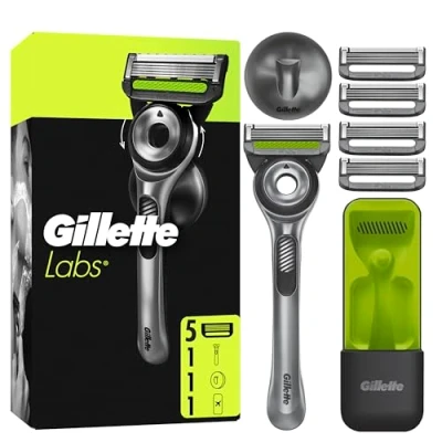 Imagen de Gillette Labs Maquinilla De Afeitar Con Tira Exfoliante, 1 Mango, 5 Recambios, Colgador Pared, Estuche Viaje