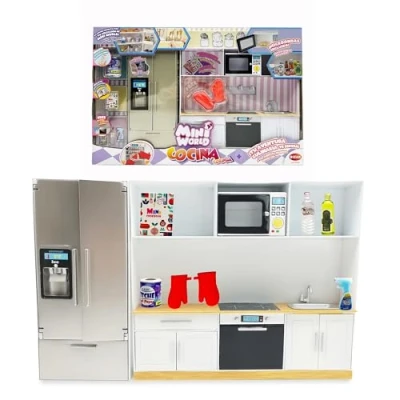 Imagen de Bizak Mini World Playset Cocina, Set de Cocina con Horno, Microondas, Frigorífico, Dispensador Hielo y Accesorios, Niños Niñas +6 Años, (64506010)