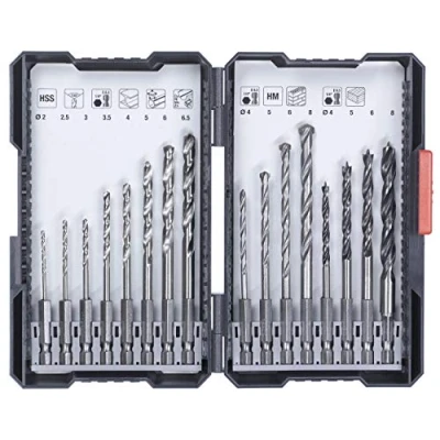 Imagen de kwb 108950 L Caja de brocas (16 piezas, vástago hexagonal, 8 HSS para metal, piedra y 4 madera)