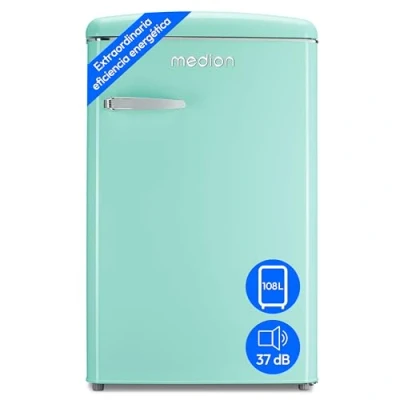 Imagen de MEDION Combinación frigorífico congelador retro 95L, 13L 4 estrellas, capacidad 108 litros, iluminación interior LED, regulación continua de la temperatura, diseño