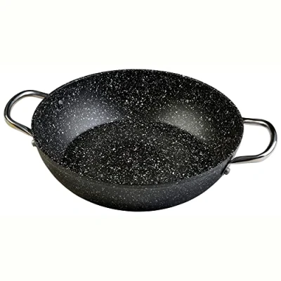 Imagen de WECOOK! Granite Cazuela Baja Inducción Completa 20 cm, Aluminio Forjado 1,5 Litros, Antiadherente Ecológico Piedra sin PFOA, Asas Acero Remachadas, Apta Todas las Cocinas, Vitrocerámica, Gas, Horno