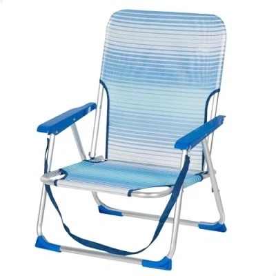 Imagen de AKTIVE Silla Playa Plegable, Azul Rayas, 44x35x72 cm, Incorpora topes antivuelco, Asa de Hombro, Soporta 110 kg, Asiento bajo, Estructura Aluminio, Tejido textileno, Reposabrazos plástico (62670)