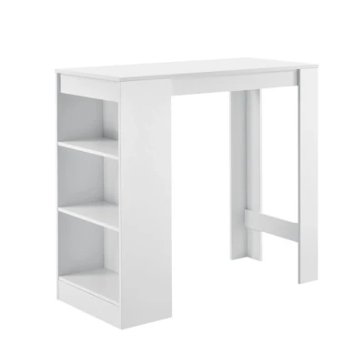 Imagen de [en.casa] Mesa de Bar Bistro Elegante 110 x 50 103 cm Alta Cocina Barra integrada para Bebidas con 3 Estantes Blanco