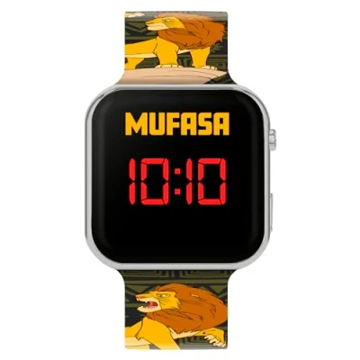 Imagen de Disney Reloj digital LED con correa de silicona negra Mufasa LKG4010 para niños, negro, Moderno