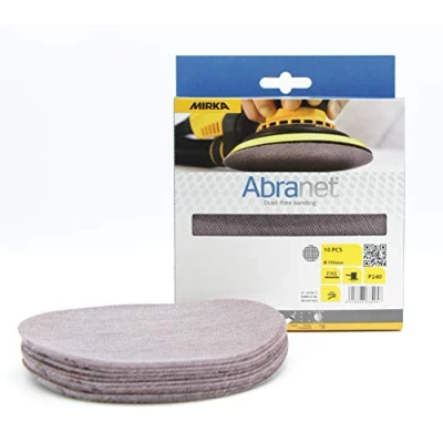 Imagen de Mirka Abranet discos de lijado red Ø 150mm Velcro / grano P240 10 uds. AE241F1025 Adecuados para todas las lijadoras orbitales y el sin polvo madera, masilla, barniz