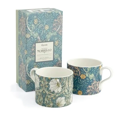 Imagen de Portmeirion Spode Morris &amp; Co Juego de 2 tazas con diseño picapelos y algas marinas