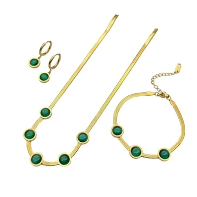 Imagen de KBRPEY Esmeraldas Conjunto de Joyas para Mujer Vintage Verde Colgante Cristal Collar Pulsera Pendientes Redondo Juego Mujeres y Niñas