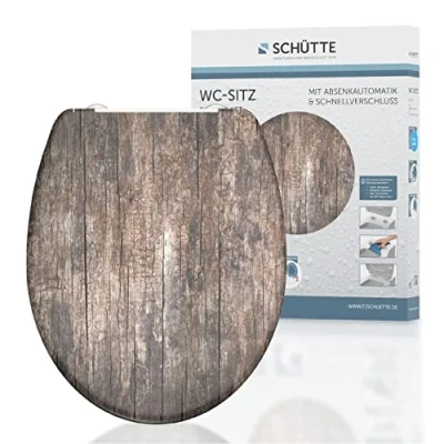 Imagen de Schütte 82368 Old Wood Asiento de Inodoro Duroplast con Descenso automático y Cierre rápido para una fácil Limpieza, Carga máxima 150 kg, diseño Aspecto Madera, Motiv