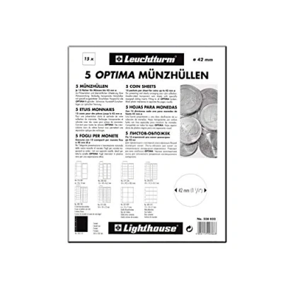Imagen de Leuchtturm 319236 Envoltorios para Monedas Optima 34 24 Compartimentos Transparentes de hasta mm diámetro Paquete 5