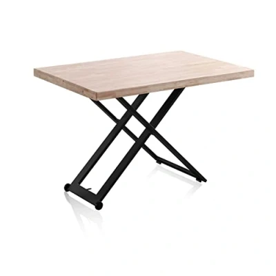 Imagen de duehome Lada, Mesa de Centro Elevable, Auxiliar, Convertible, Acabado en Roble y Negro, Medidas: 120 cm (Largo) x 80 (Ancho) 49 76 (Alto)