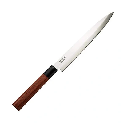 Imagen de KAI Seki Magoroku Redwood Yanagiba 21,0 cm longitud de la hoja acero inoxidable 1K6 con 57 (±1) HRC pulida alto brillo madera Pakka Red Wood hecho a mano en Japón