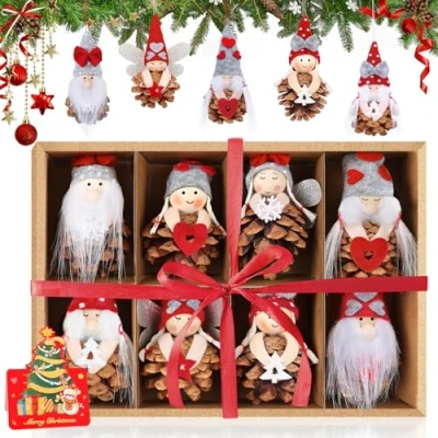 Imagen de Decoracion Arbol Navidad Gnomos Navideños Pequeños,8 Piezas Elfo Piñas Adornos Arbol,Colgantes Muñecos de Navidad,Ornamentos Figuras Regalos