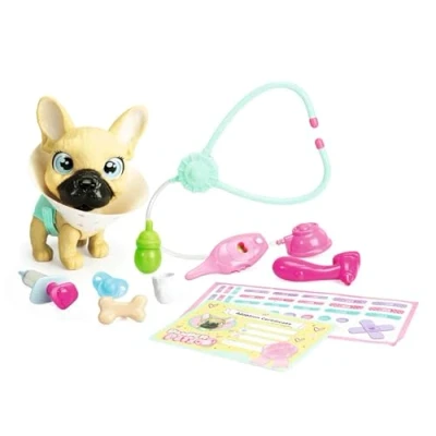 Imagen de Simba Pamper Petz Dog Doctor, Bulldog Francés de 17 cm. con función Beber y mojar, pañal Cambio Color, +10 Accesorios Cabeza Patas móviles, Sonido, +3 años(105950056)