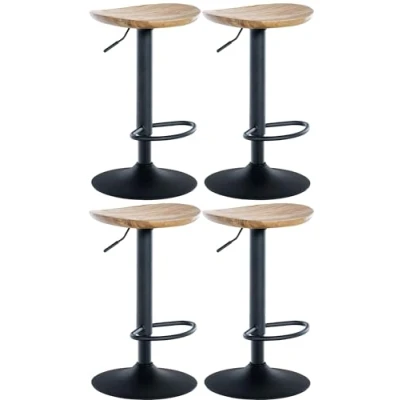 Imagen de CLP Set De 4 Taburetes Bar Skelde con Asiento Madera I Juego Sillas Regulables En Altura Base Metal, Color:Natura