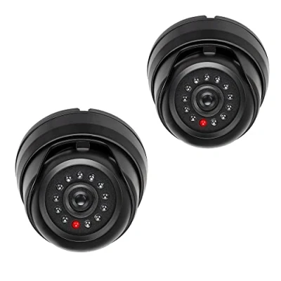 Imagen de kwmobile Cámaras de vigilancia Falsa 2X Cámara simulada Seguridad con luz LED Parpadeante disuasoria para Exterior Interior Negra