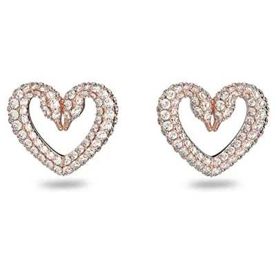 Imagen de Swarovski Pendientes de Botón Una para Mujer, con Baño Tono Oro Rosa, Cristales Blancos, Colección