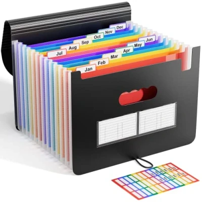 Imagen de ABClife Carpeta Clasificadora para Documentos Archivador acordeón 12 Bolsillos y tapa de gran Capacidad soporte Extensible portátil, A4 Office School