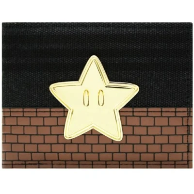 Imagen de Mario Party Invincibility Star Power Up Emblema Metálico Billetera/Cartera Bi Fold Porta ID &amp; Tarjetero, Negro
