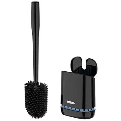 Imagen de MR.SIGA escobillero y Soporte, cerdas duraderas Flexibles, de Pared para la Limpieza del baño, Negro, 1 Pack
