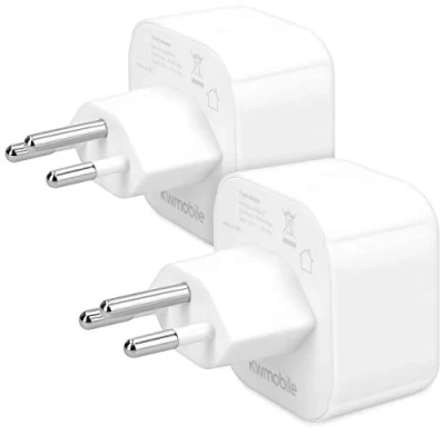 Imagen de kwmobile 2 Adaptadores de Viaje Suiza Tipo J 2X Adaptador Enchufe schuko Conector para El Salvador Etiopía Conectores enchufes en Blanco