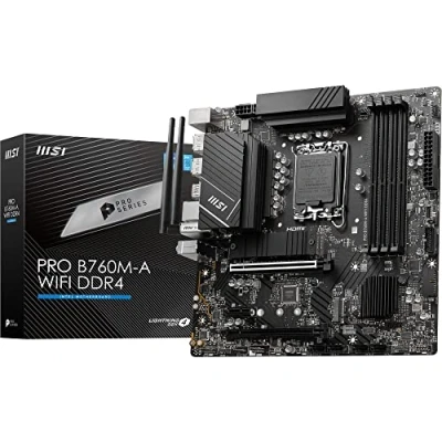 Imagen de MSI Pro B760M A Wi Fi 6E DDR4 Placa Base Micro ATX Soporta procesadores Intel 12ª y 13ª Gen Core, LGA 1700 Memory Boost 5333+MHz/OC, PCIe 4.0 x16 Ranuras, M.2 Gen4 Slots, 2.5G LAN