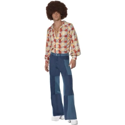 Imagen de Smiffys Pantalones de campana patchwork hombre, look denim, estilo los 70