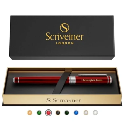 Imagen de Scriveiner pluma personalizada Rojo Carmín: elegante de laca roja con acabado cromado, recarga tinta Schmidt, regalo grabado ideal para hombres y mujeres, personalizado