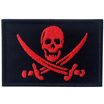 Imagen de Bandera Pirata Táctico Militar Emblema Moral Aplique Broche Bordado de Gancho y Parche bucle cierre, Rojo