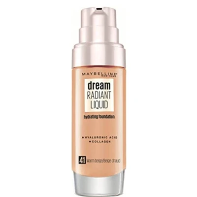 Imagen de MAYBELLINE Base de Maquillaje Hidratante Con Ácido Hialurónico Y Colágeno Pieles Tono Claro, 41 Warm Beige, 30 ml (Paquete 1)