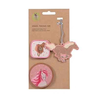Imagen de LÄSSIG Juego de colgantes y parches (3 piezas) con cierre a presión/School Patches Set Horse pink
